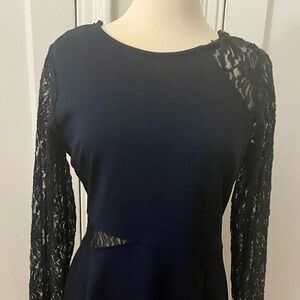 Blue and Black Long Sleeve Sheath Dress for Cocktail